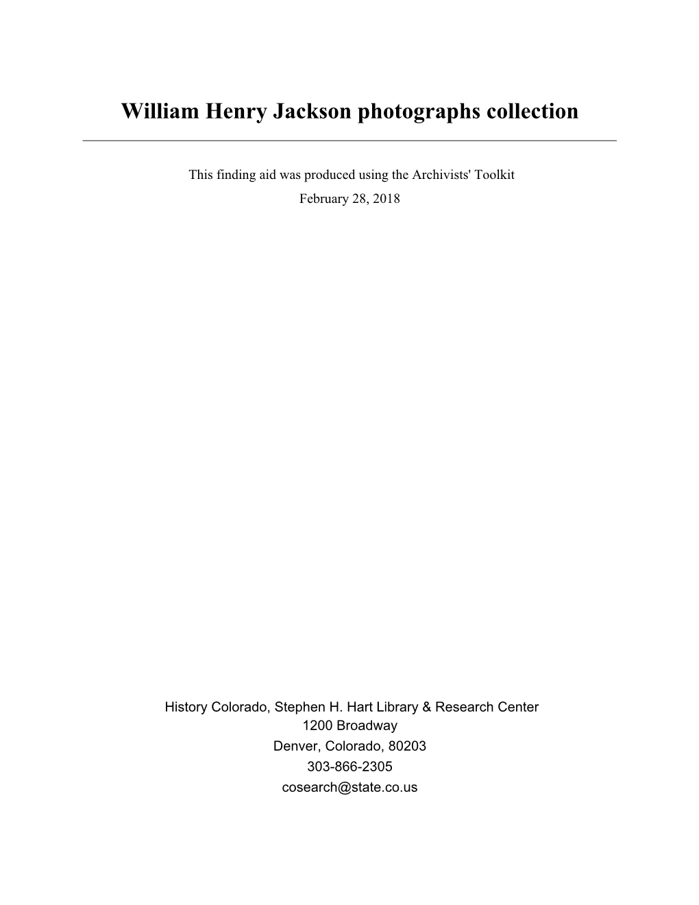 William Henry Jackson Photographs Collection