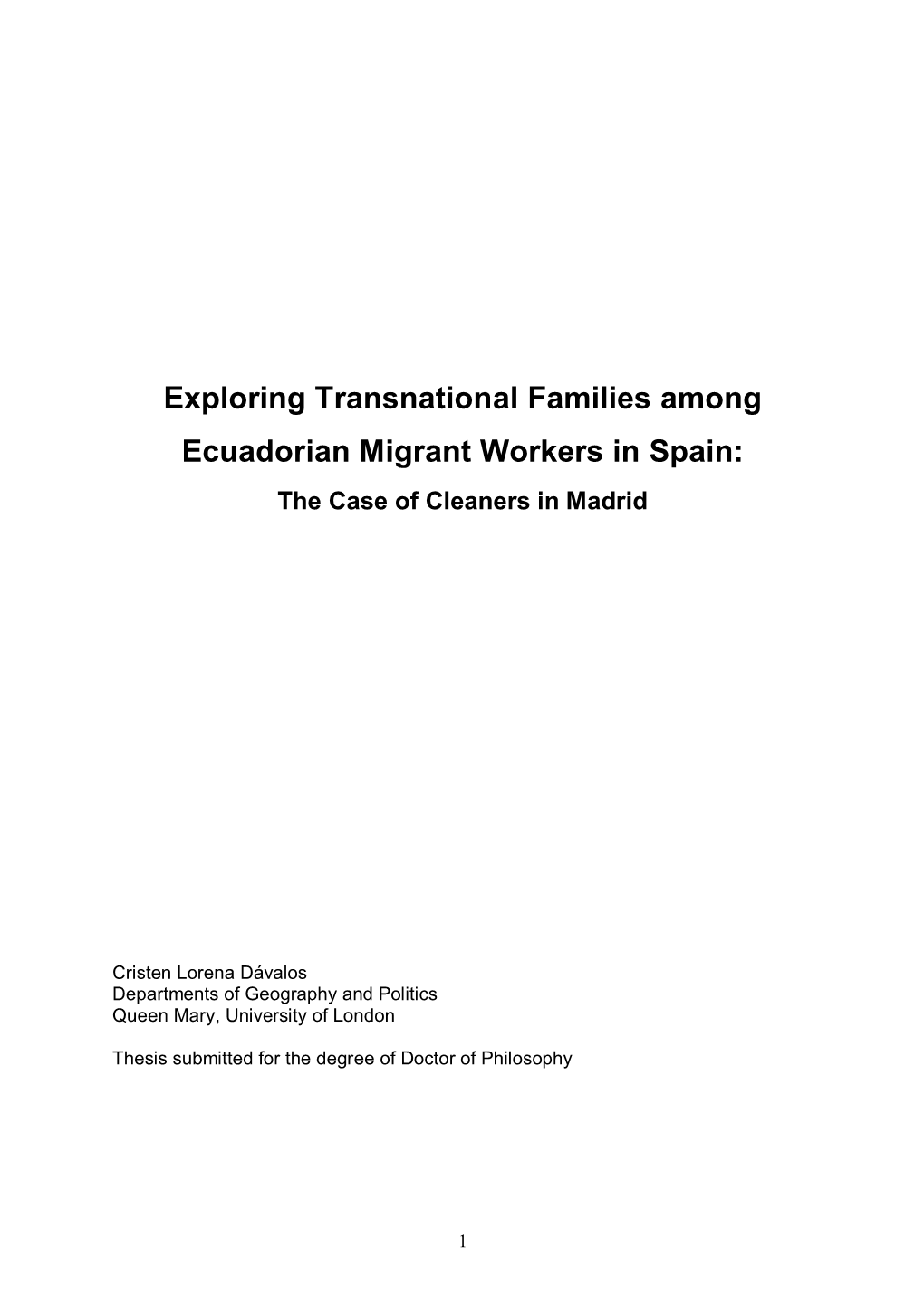 Ecuadorian Migrant Workers in Spain: the Case of Cleaners in Madrid