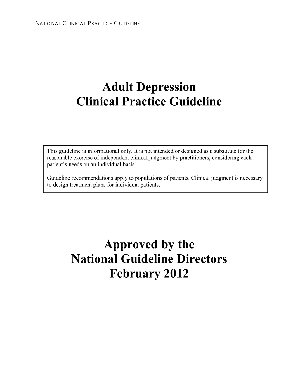 Adult Depression Clinical Practice Guidelines