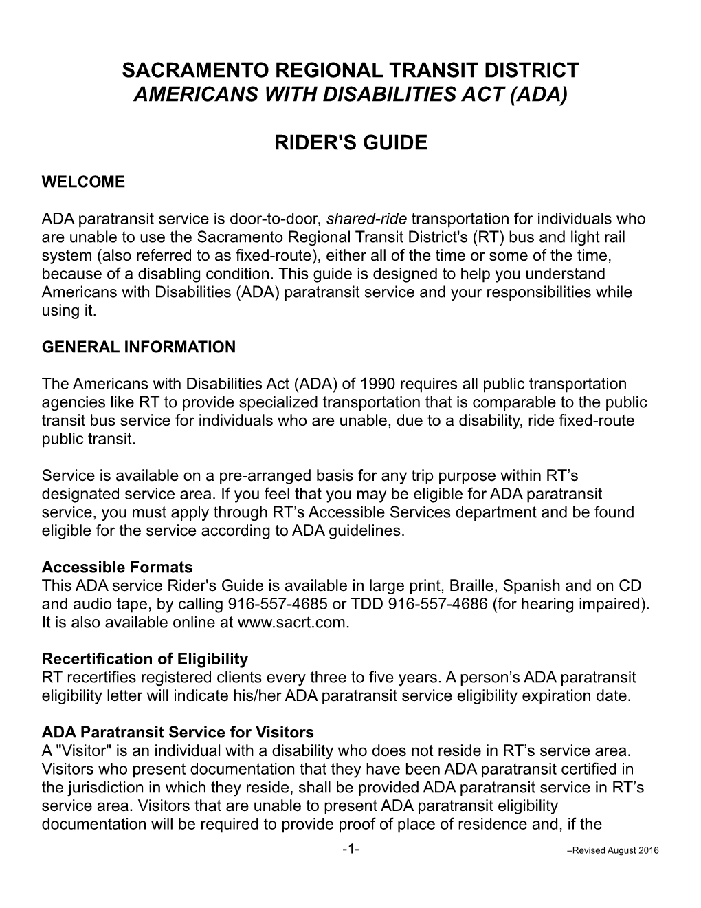 ADA Paratransit Riders Guide August 2016