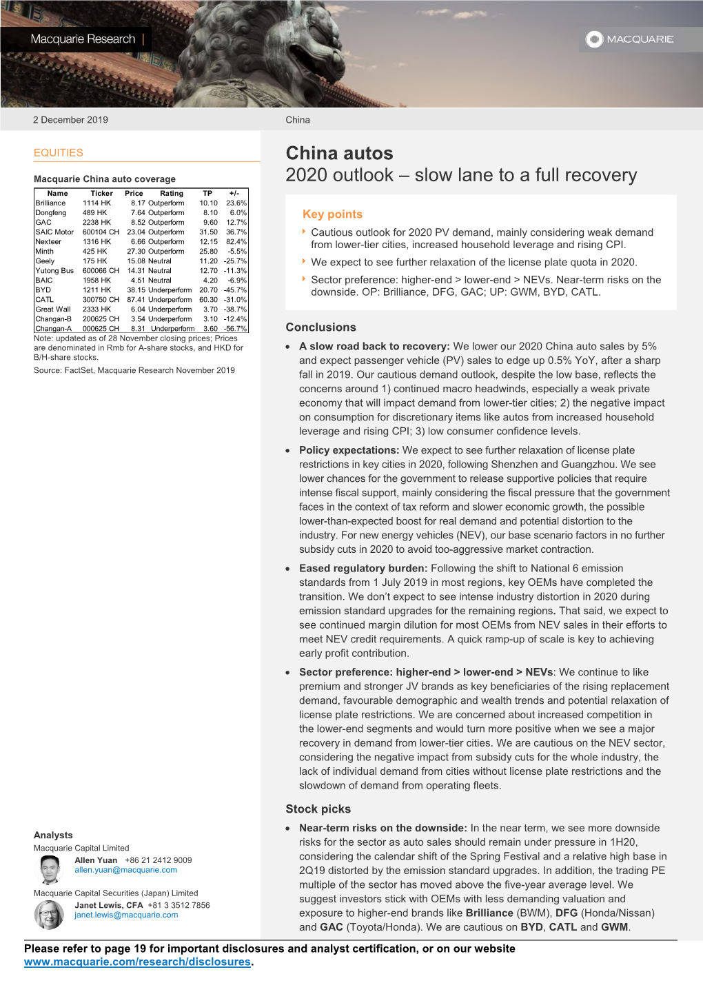 China Autos 2020 Outlook – Slow Lane to a Full Recovery