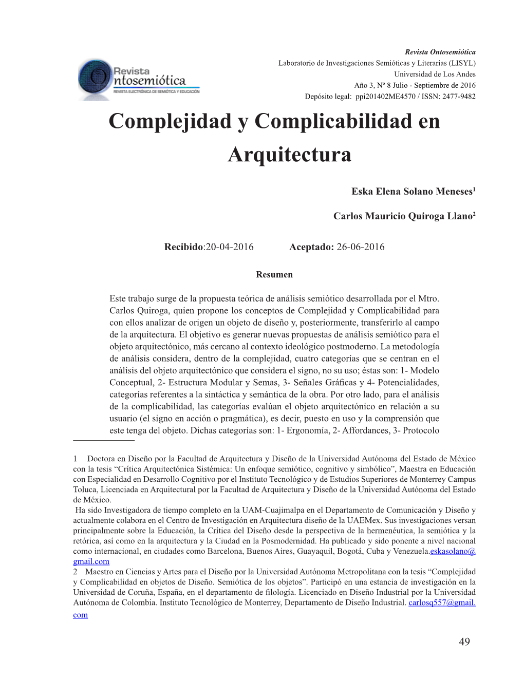 Complejidad Y Complicabilidad En Arquitectura