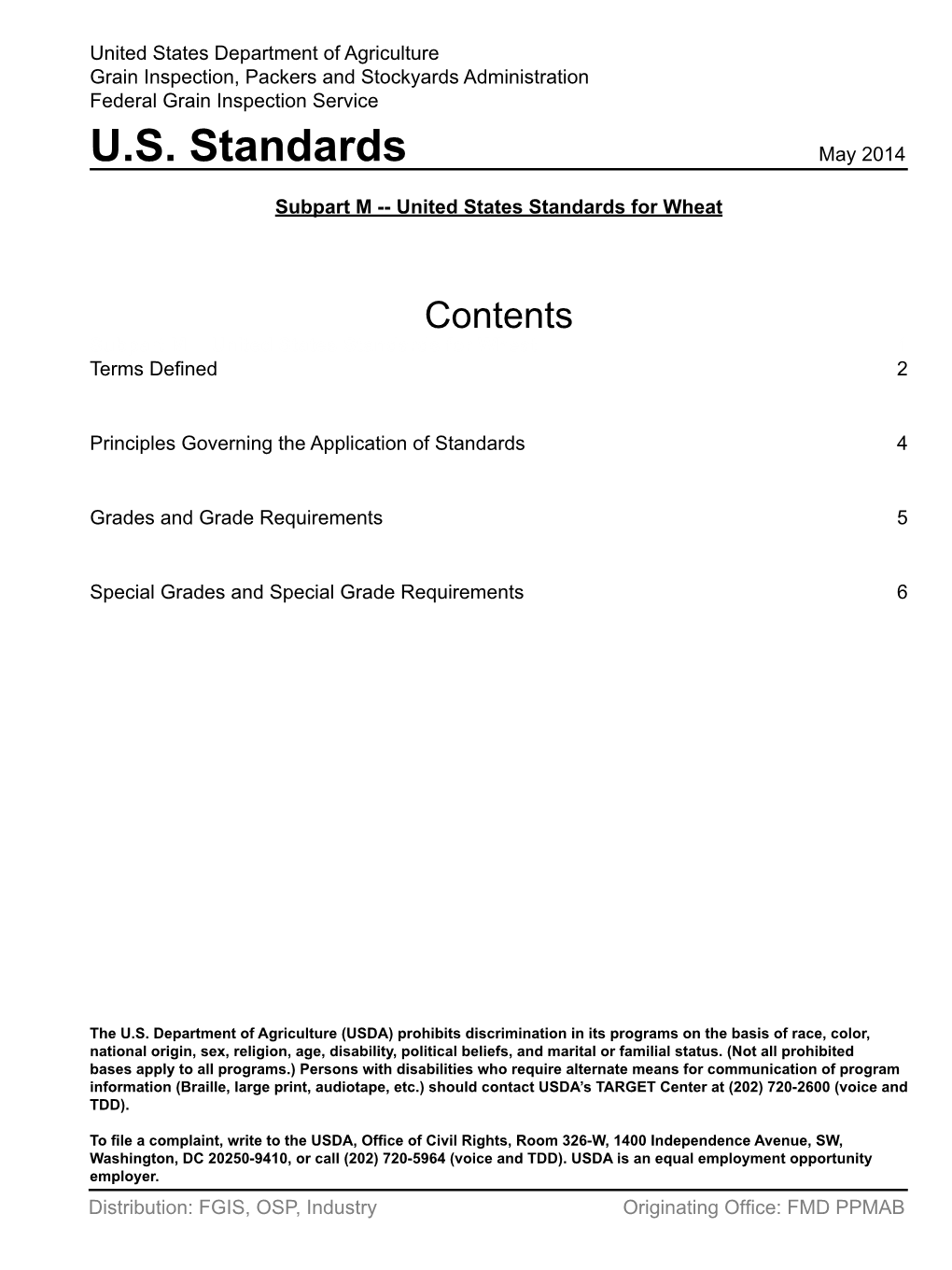 Subpart M -- United States Standards for Wheat