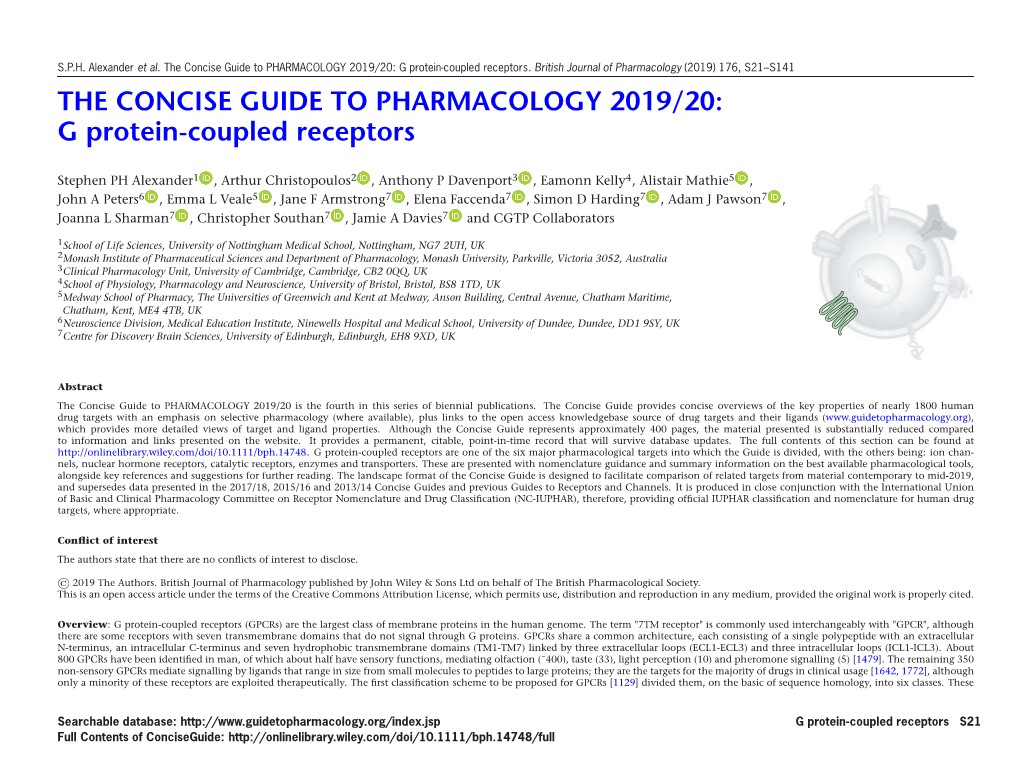 G Protein‐Coupled Receptors