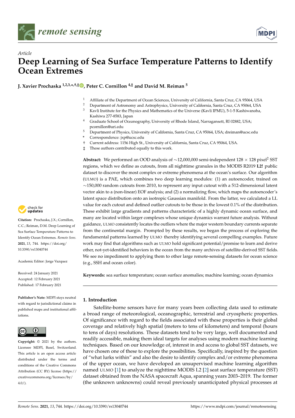 Deep Learning of Sea Surface Temperature Patterns to Identify Ocean Extremes