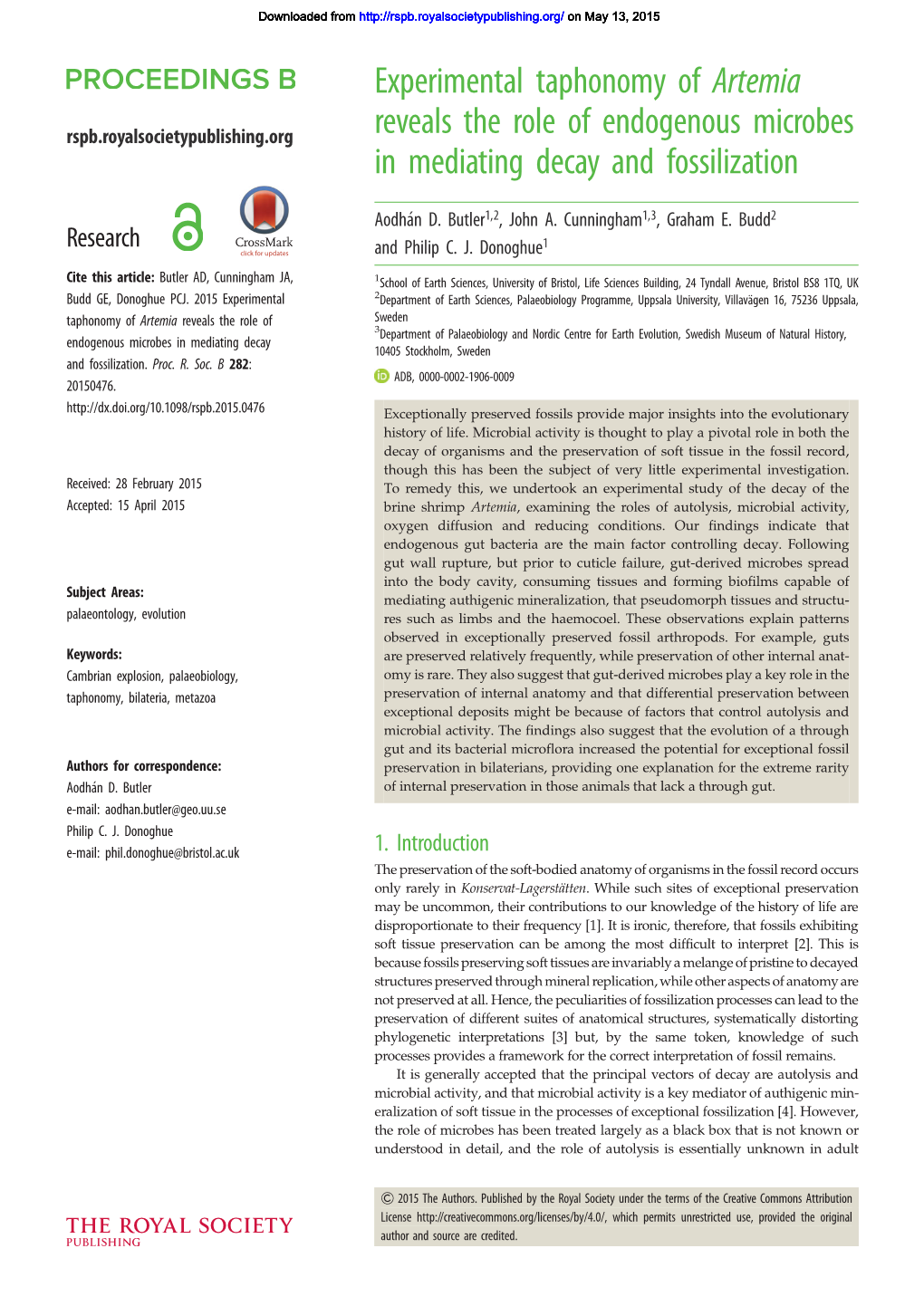 Experimental Taphonomy of Artemia Reveals the Role of Endogenous