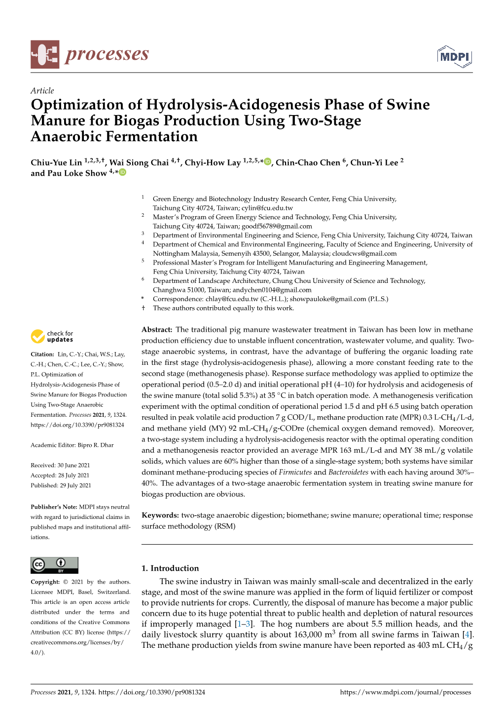 Optimization of Hydrolysis-Acidogenesis Phase of Swine Manure for Biogas Production Using Two-Stage Anaerobic Fermentation