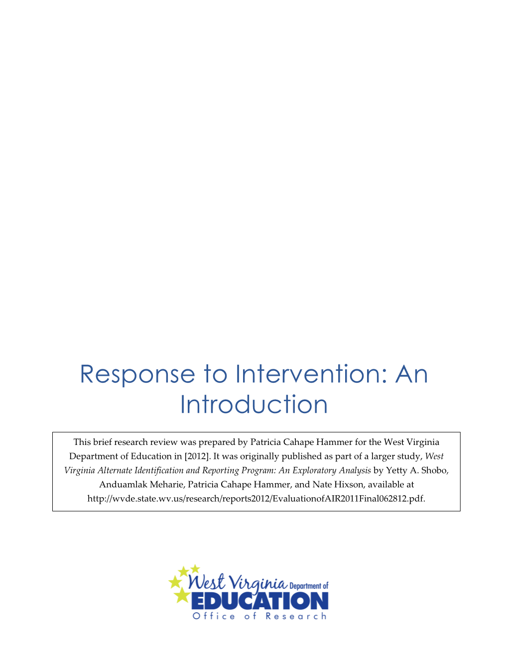 Response to Intervention: an Introduction