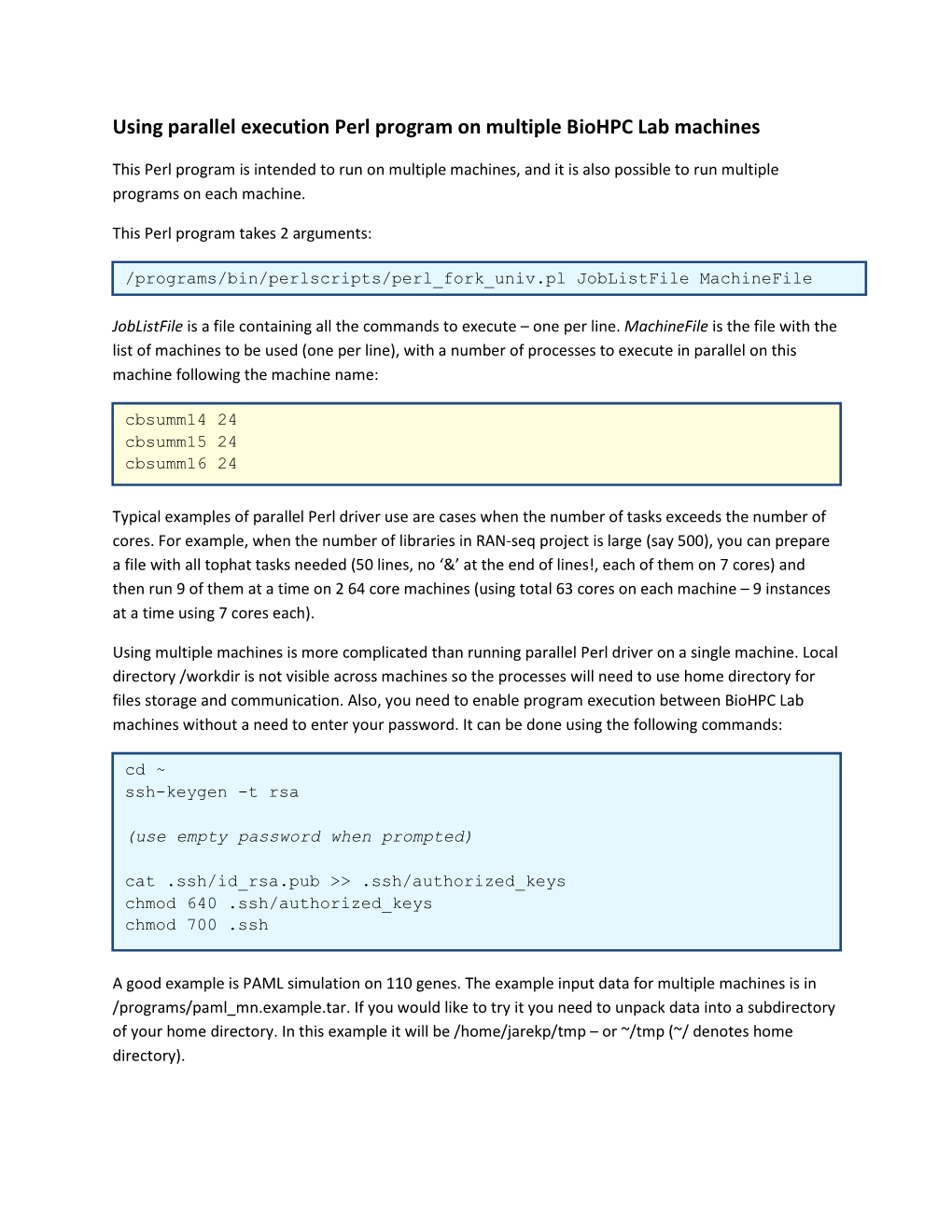 Using Parallel Execution Perl Program on Multiple Biohpc Lab Machines