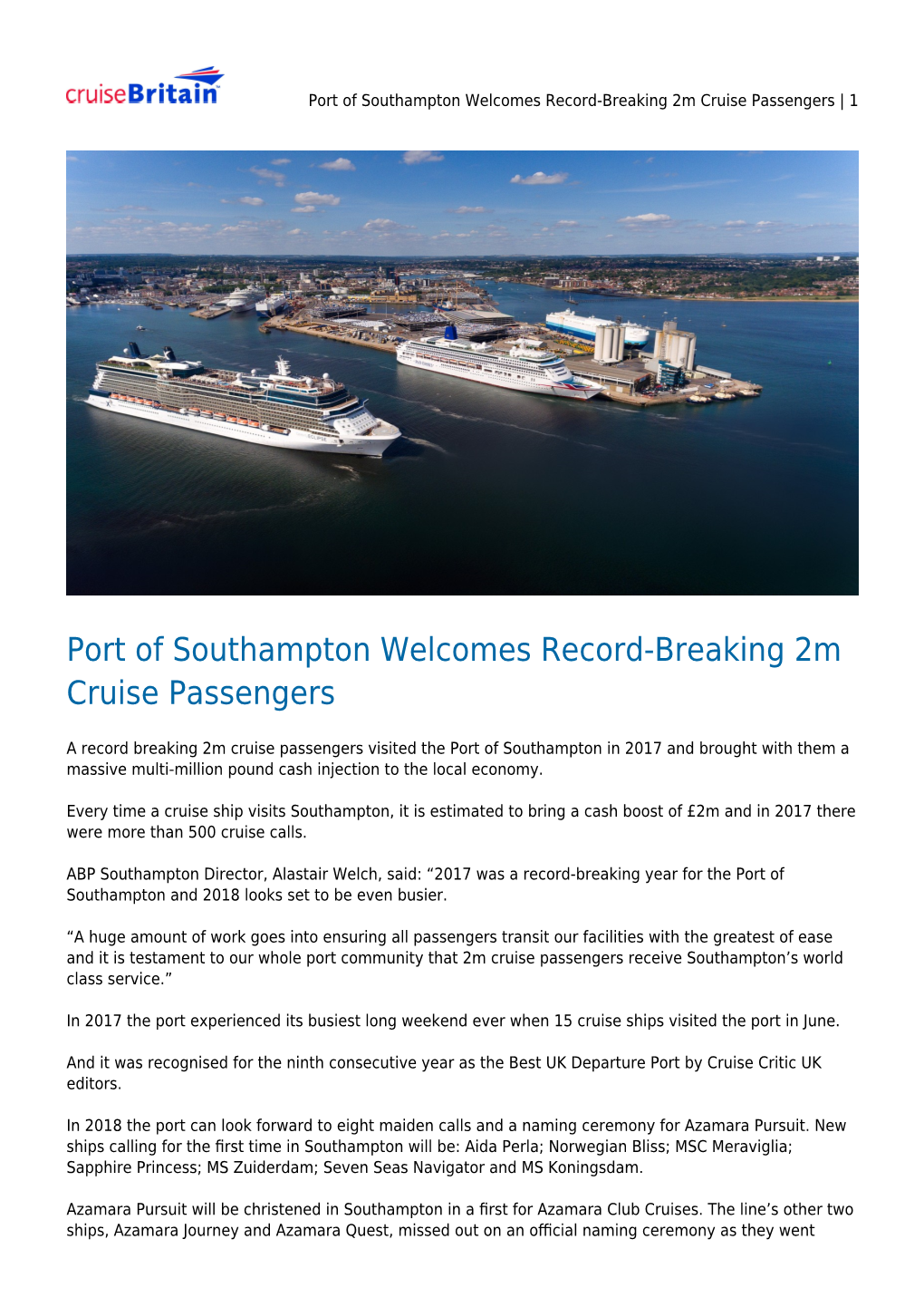 Port of Southampton Welcomes Record-Breaking 2M Cruise Passengers | 1