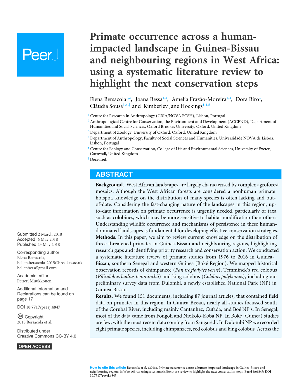 Primate Occurrence Across a Human- Impacted Landscape In