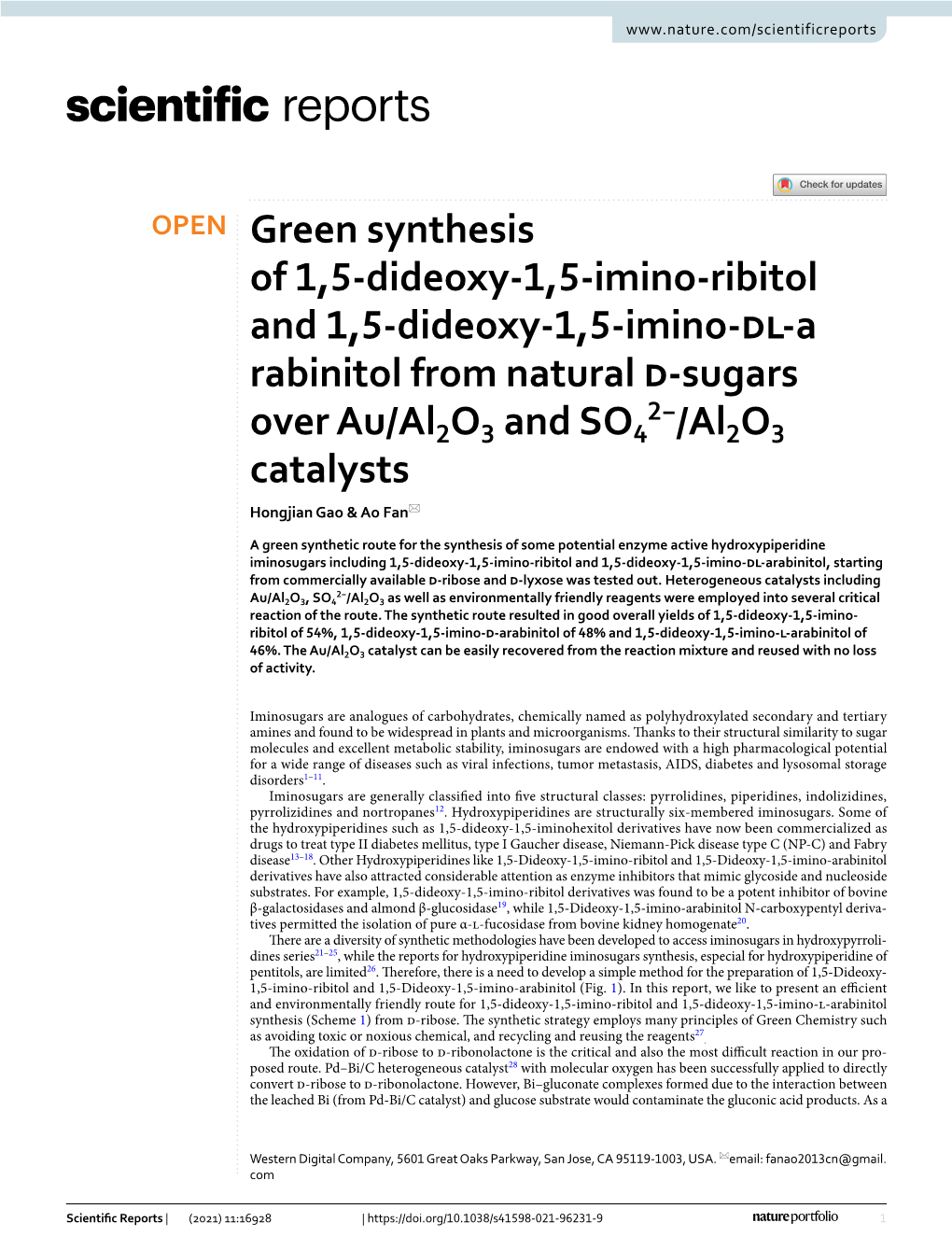 Green Synthesis of 1,5‑Dideoxy‑1,5‑Imino‑Ribitol and 1 ,5