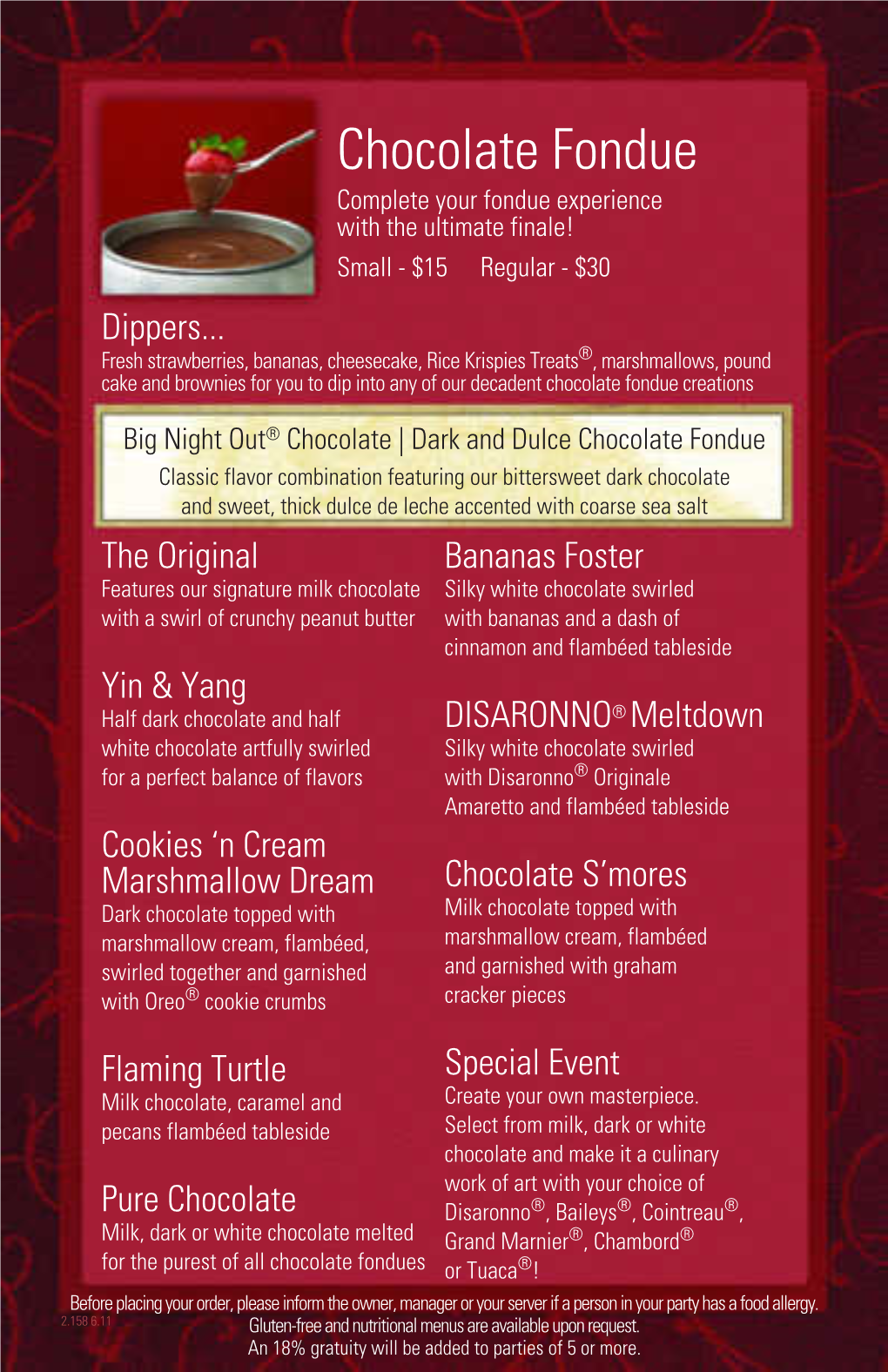 Melting Pot Dessert Menu