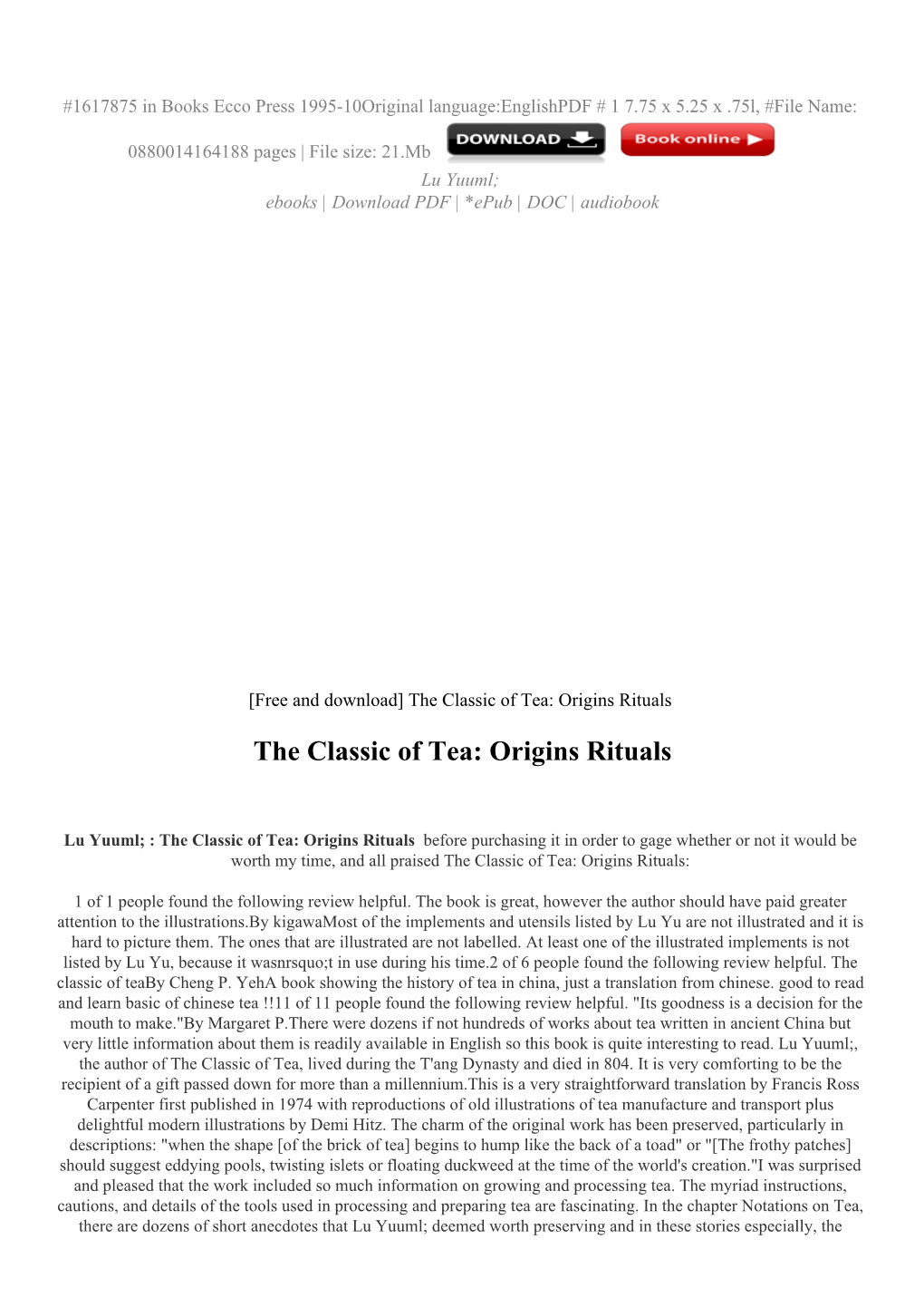 The Classic of Tea: Origins Rituals