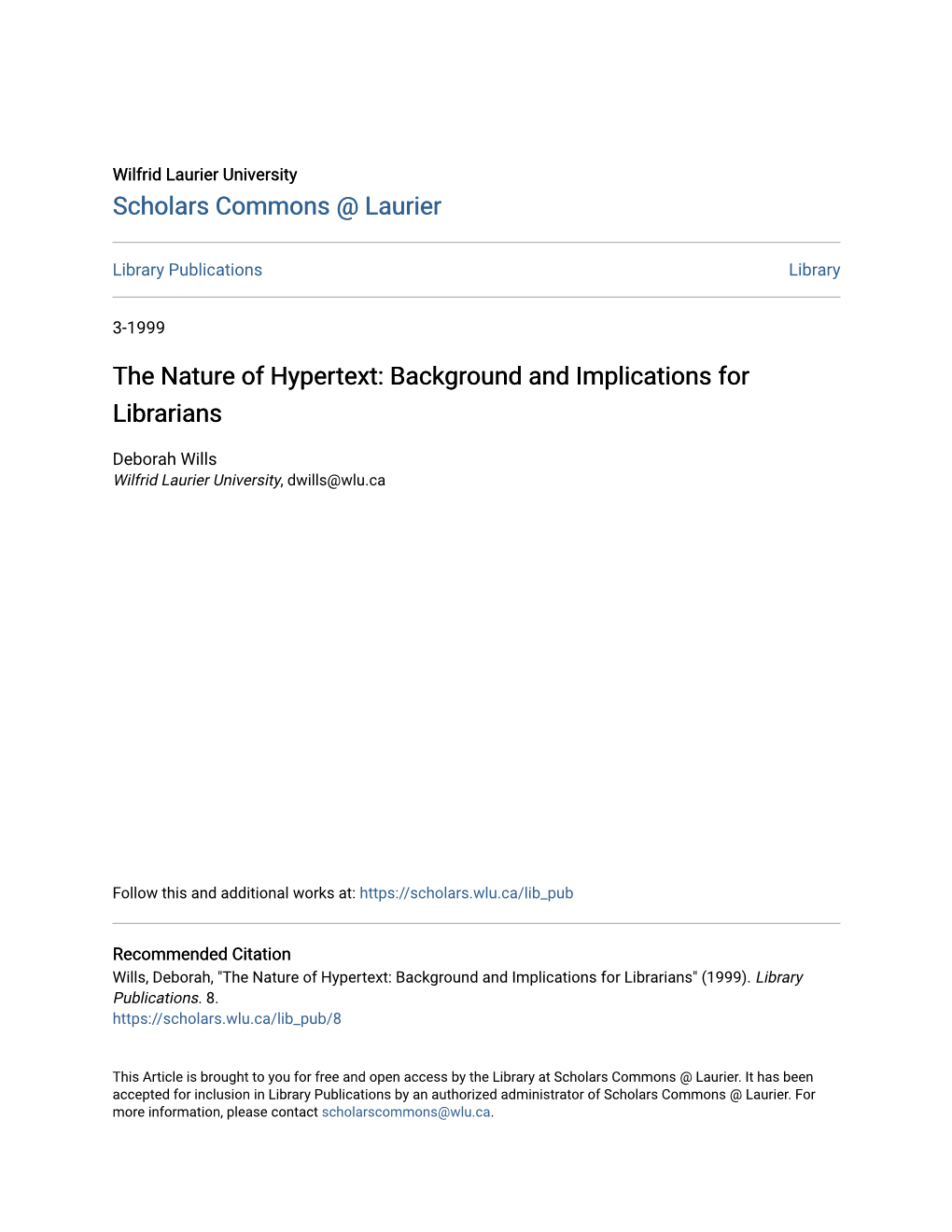 The Nature of Hypertext: Background and Implications for Librarians