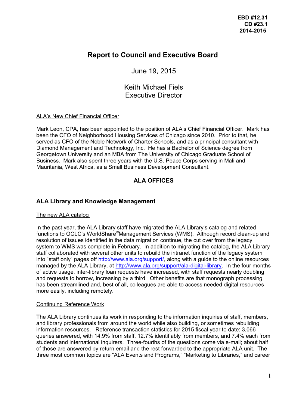 Executive Director's Report