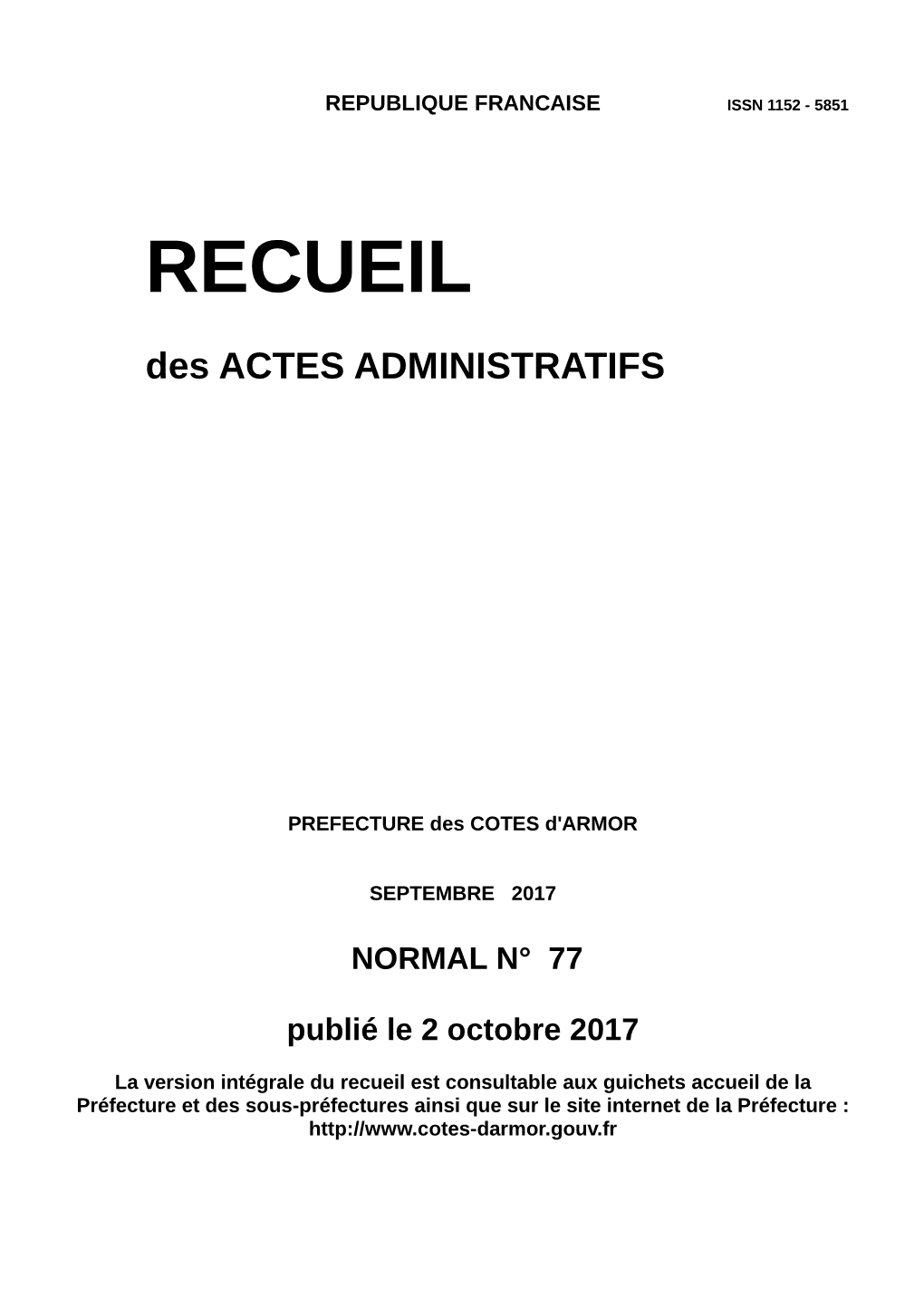 Recueil Normal N° 77 SEPTEMBRE 2017