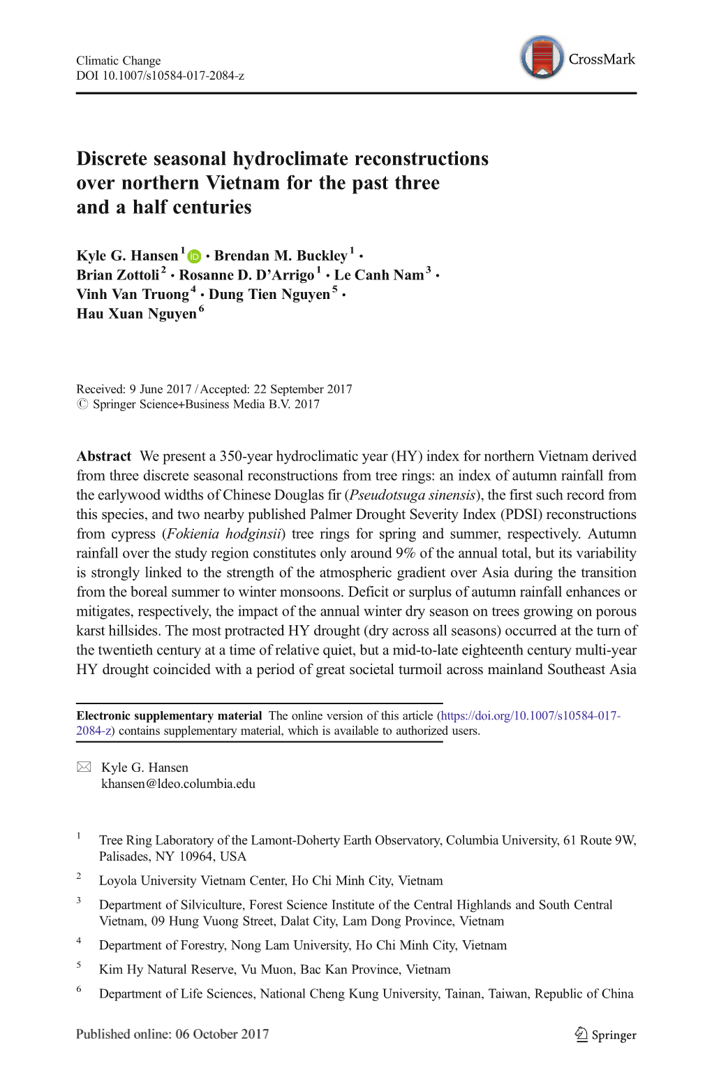 Discrete Seasonal Hydroclimate Reconstructions Over Northern Vietnam for the Past Three and a Half Centuries