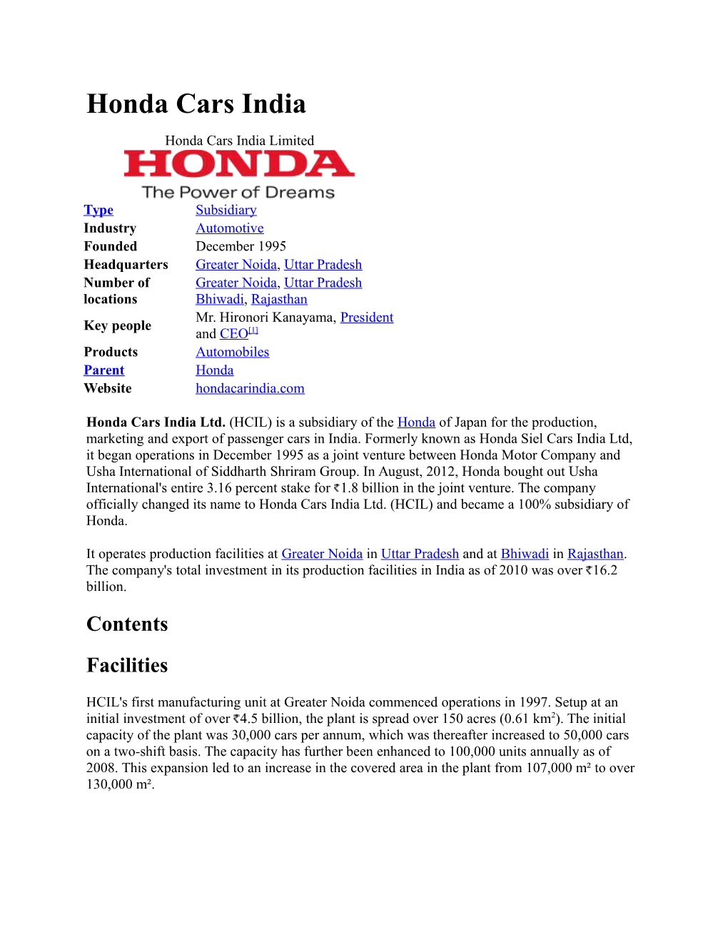 Honda Cars India