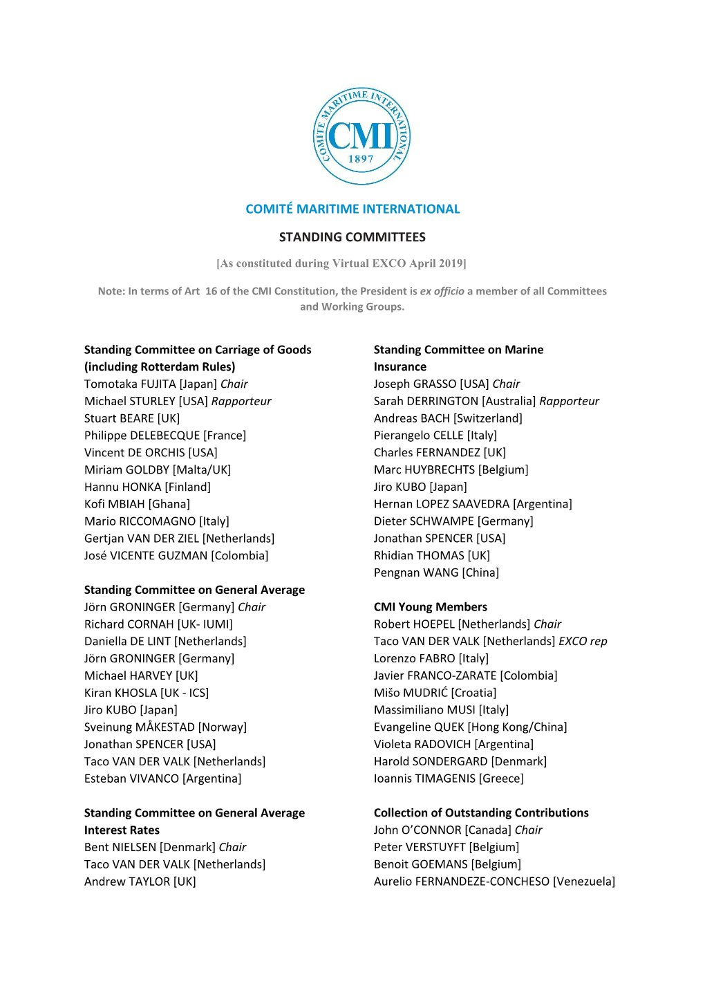 Comité Maritime International Standing Committees