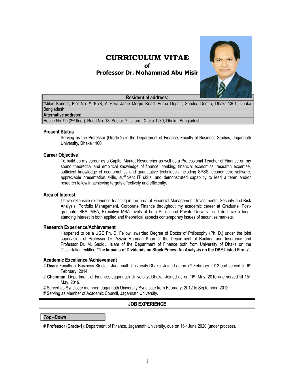 CURRICULUM VITAE of Professor Dr