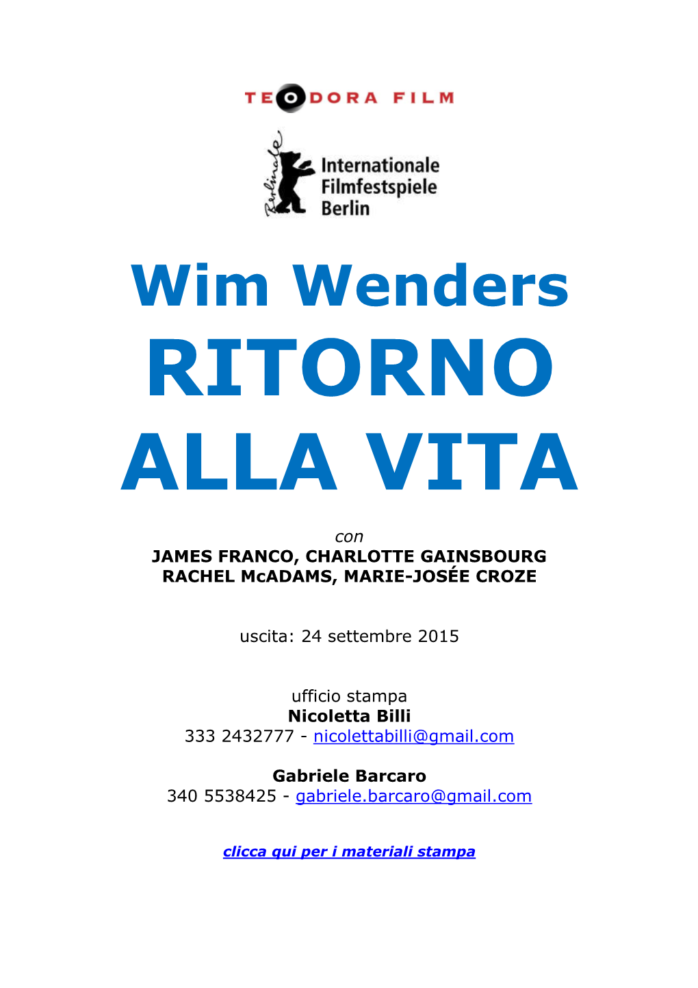 Wim Wenders RITORNO ALLA VITA