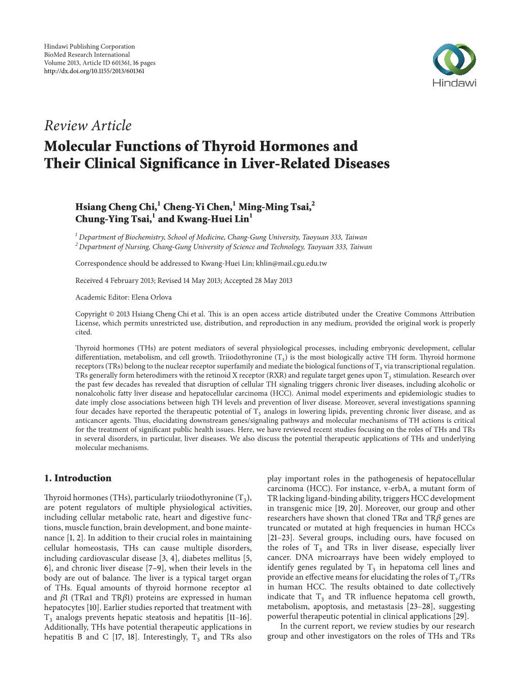 Molecular Functions of Thyroid Hormones and Their Clinical Significance in Liver-Related Diseases