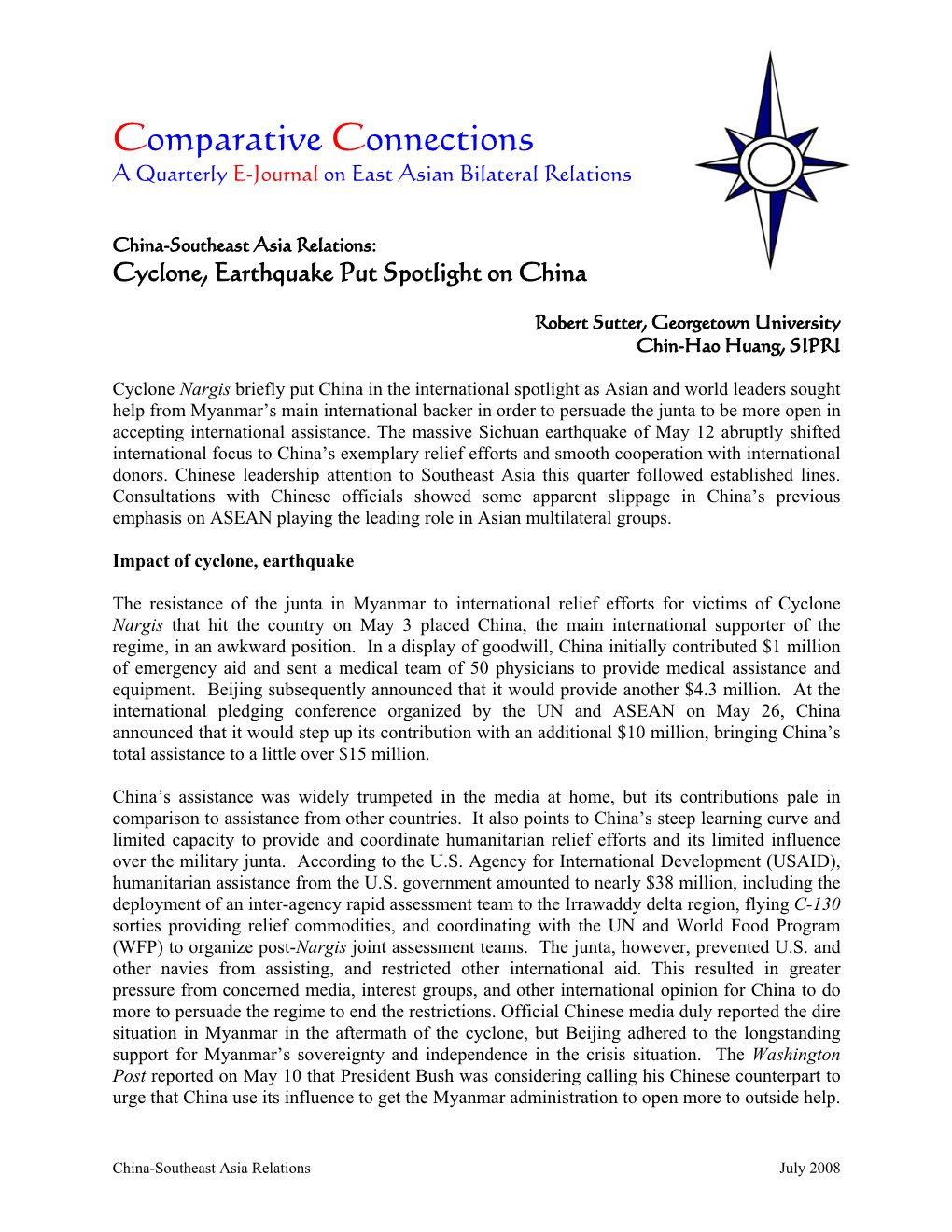 Comparative Connections a Quarterly E-Journal on East Asian Bilateral Relations