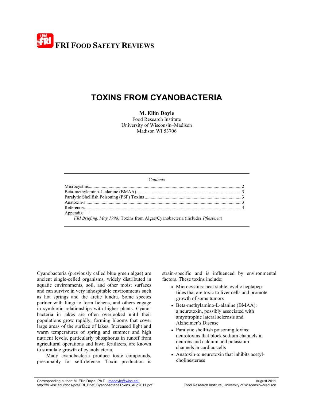 Toxins from Cyanobacteria