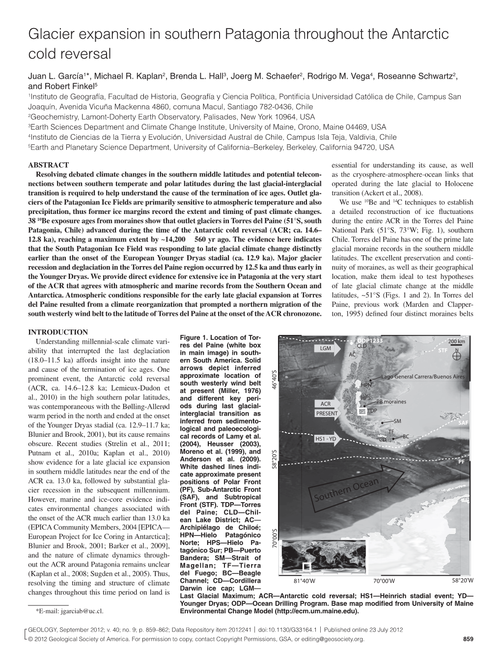 Glacier Expansion in Southern Patagonia Throughout the Antarctic Cold Reversal