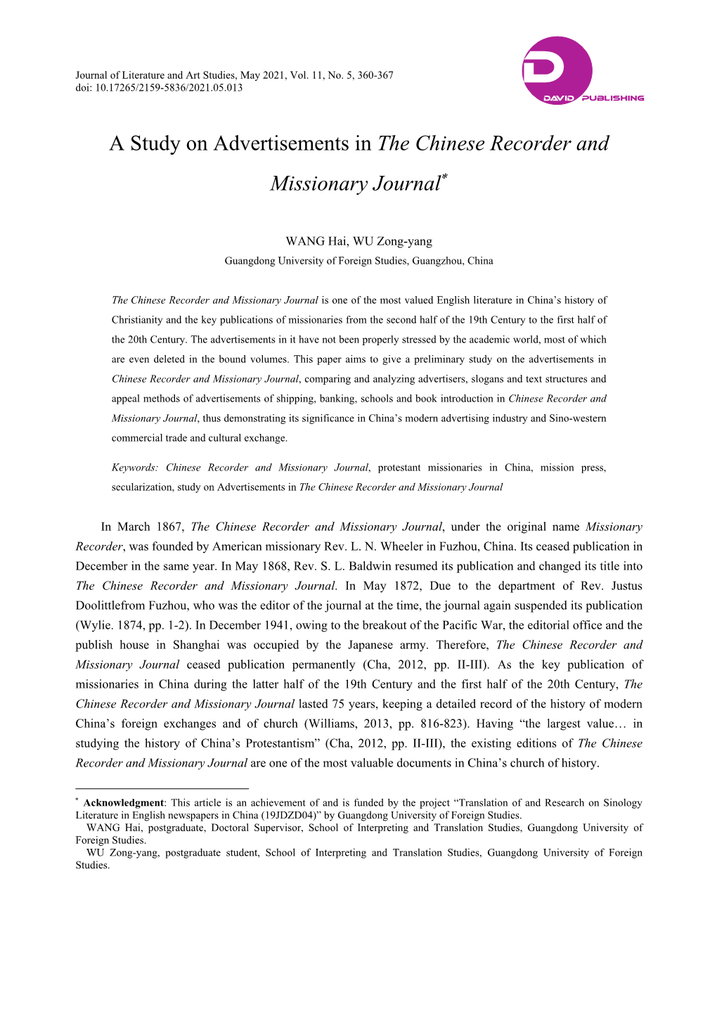 The Chinese Recorder and Missionary Journal