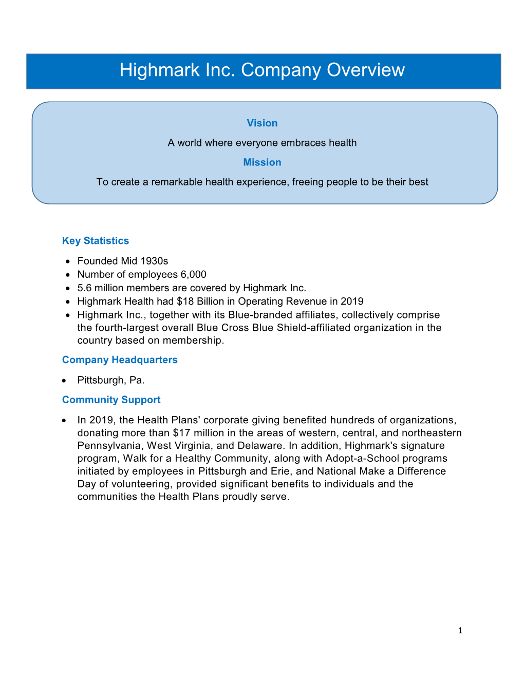 Highmark Inc. Company Overview