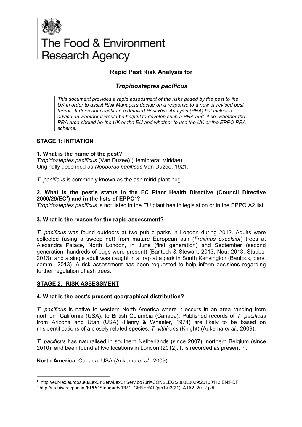 Rapid Pest Risk Analysis for Tropidosteptes Pacificus