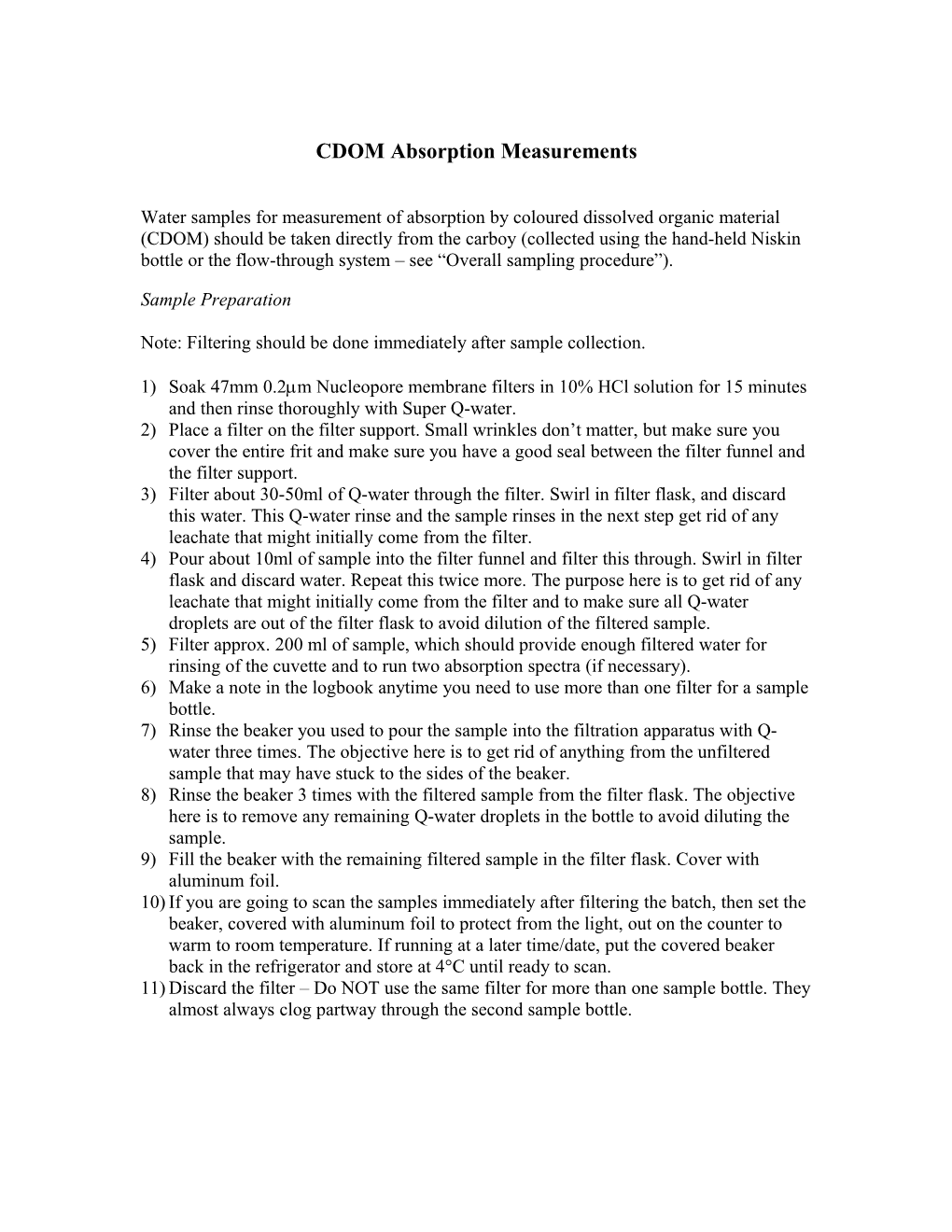 CDOM Absorption Measurements