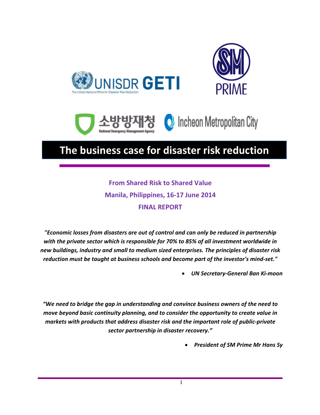 The Business Case for Disaster Risk Reduction