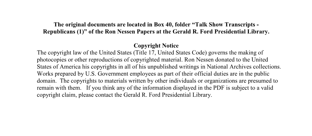 Talk Show Transcripts - Republicans (1)” of the Ron Nessen Papers at the Gerald R