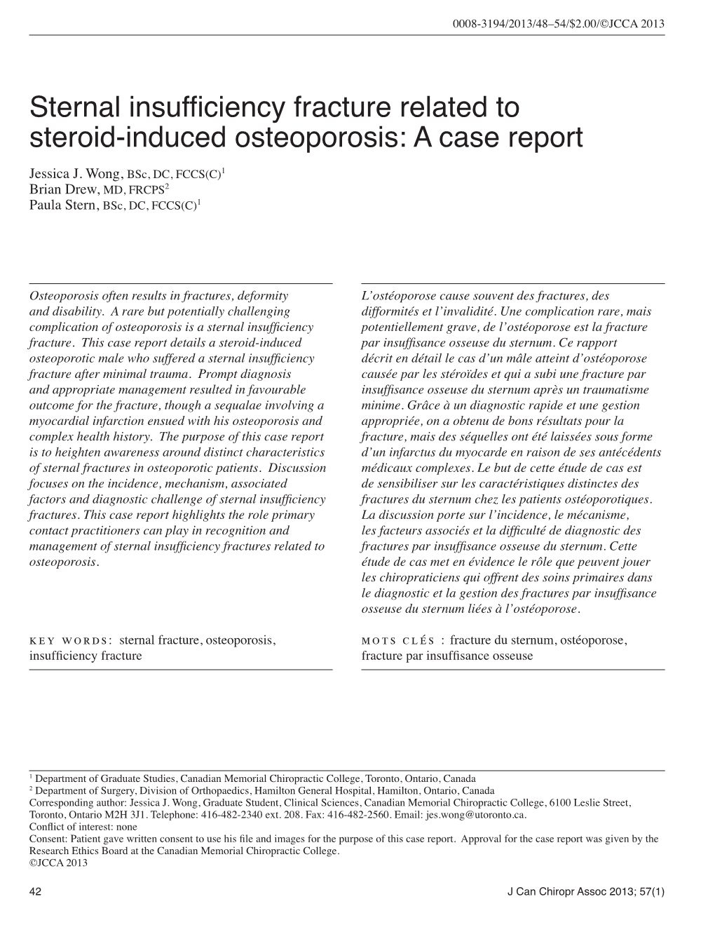 Sternal Insufficiency Fracture Related to Steroid-Induced Osteoporosis: a Case Report Jessica J