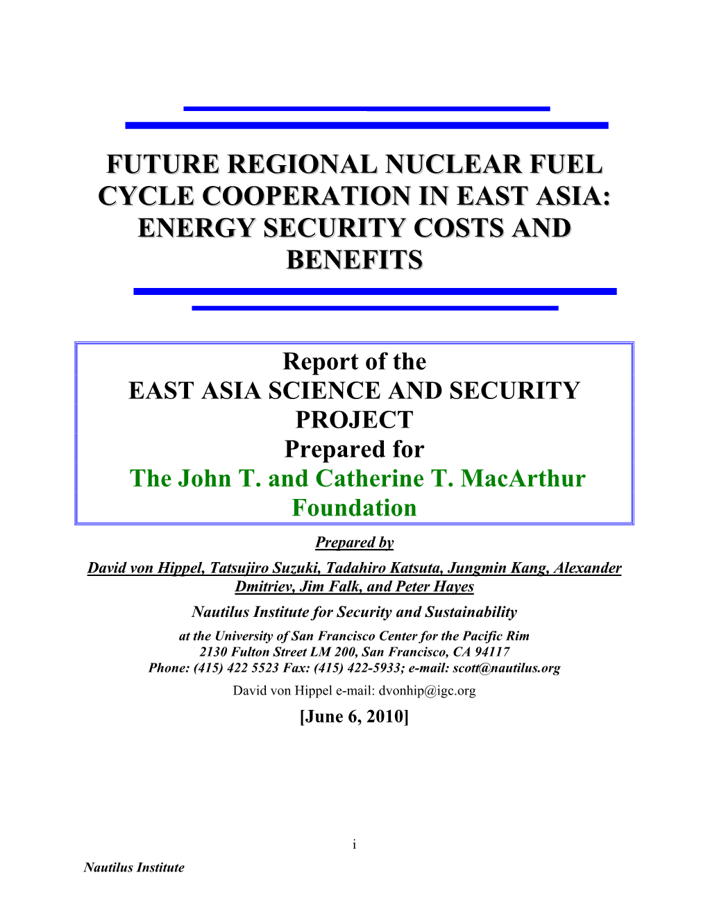 Future Regional Nuclear Fuel Cycle Cooperation In