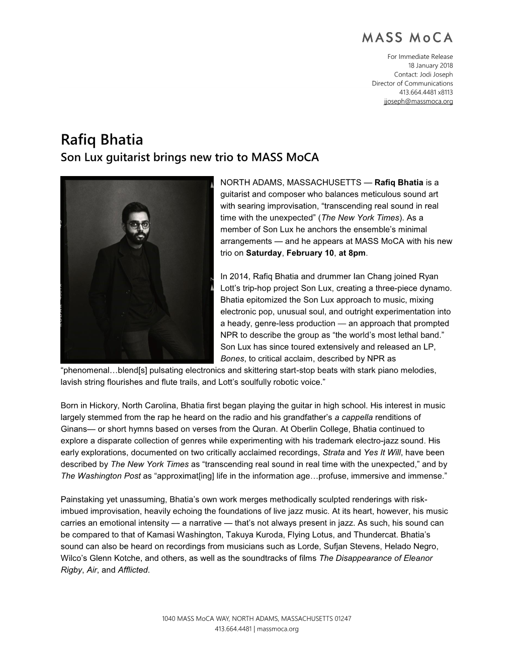 Rafiq Bhatia Son Lux Guitarist Brings New Trio to MASS Moca