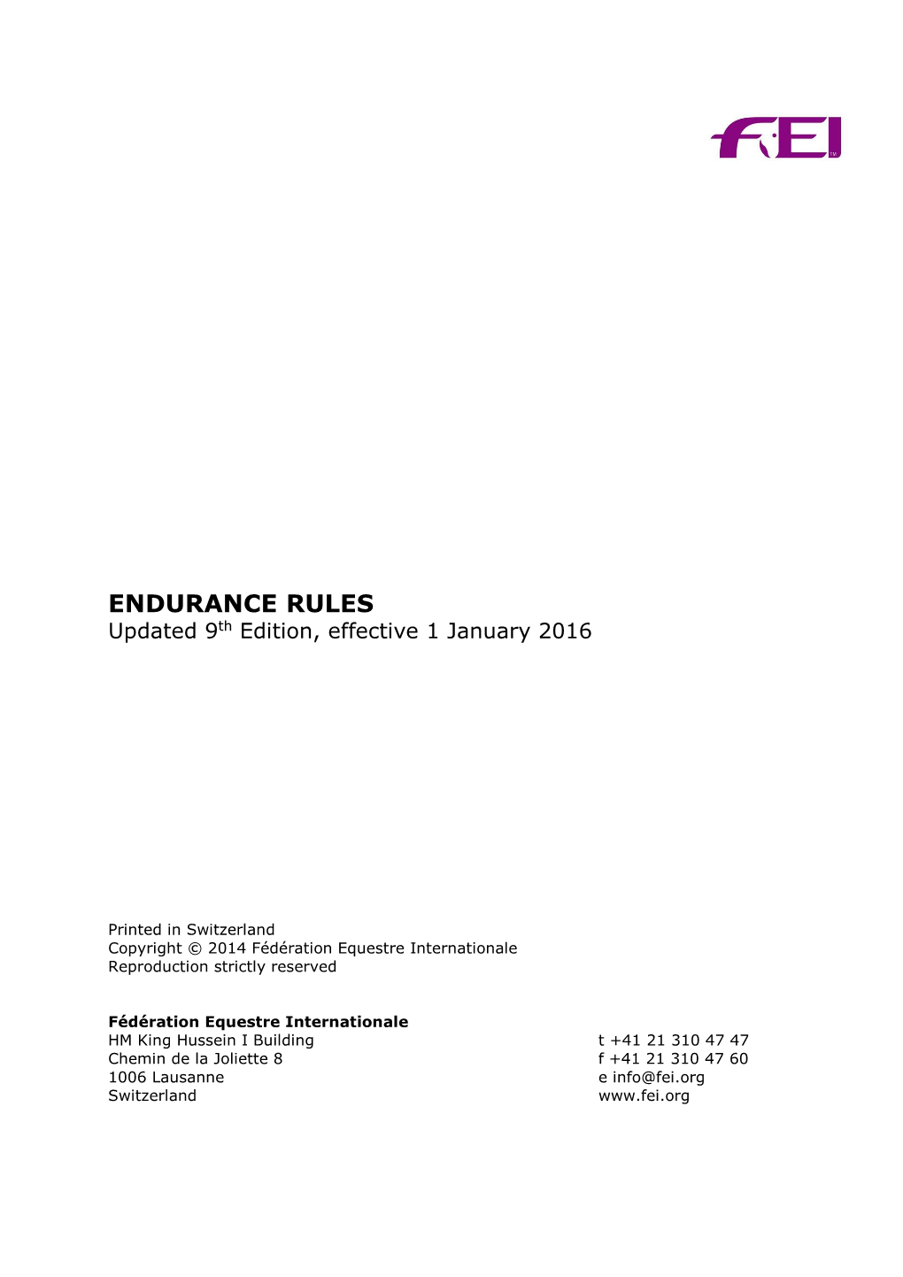 Rules for Endurance Events, Effective 2007