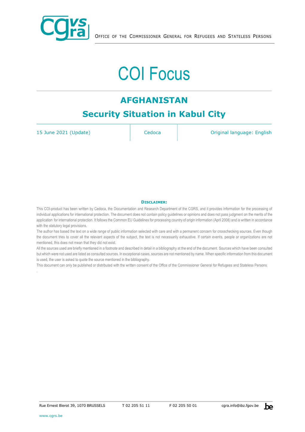 COI Focus – Afghanistan – Security Situation in Kabul City