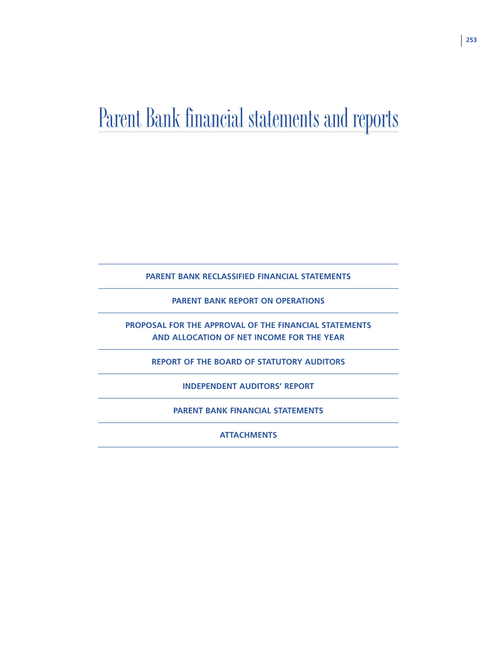 Parent Bank Financial Statements and Reports