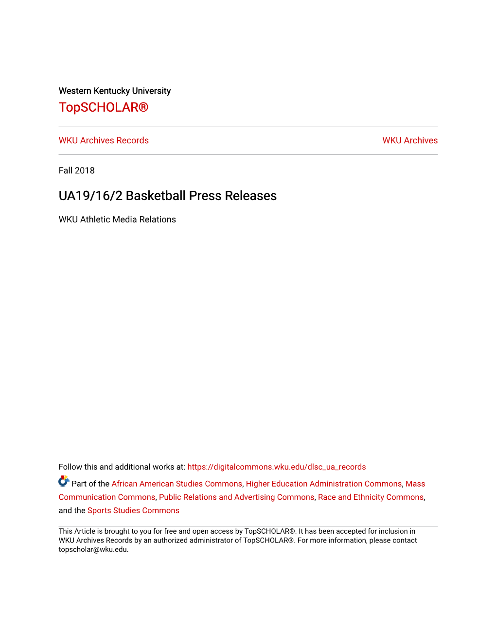 UA19/16/2 Basketball Press Releases