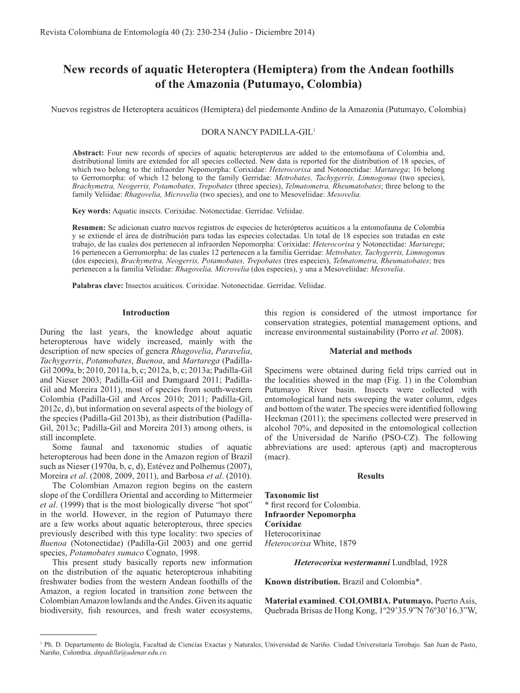 New Records of Aquatic Heteroptera (Hemiptera) from the Andean Foothills of the Amazonia (Putumayo, Colombia)