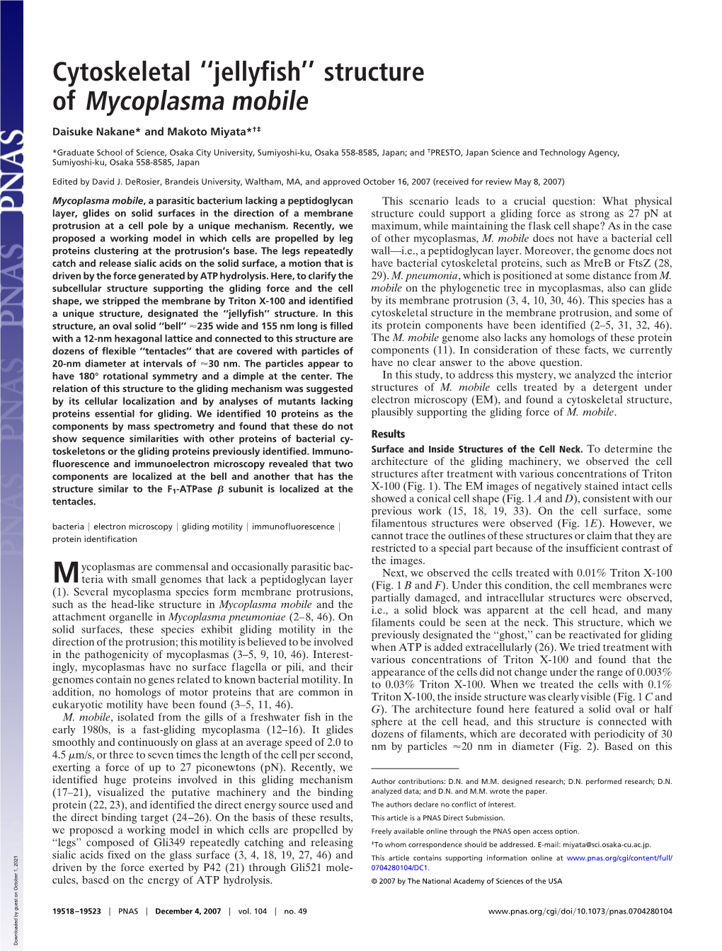 Structure of Mycoplasma Mobile