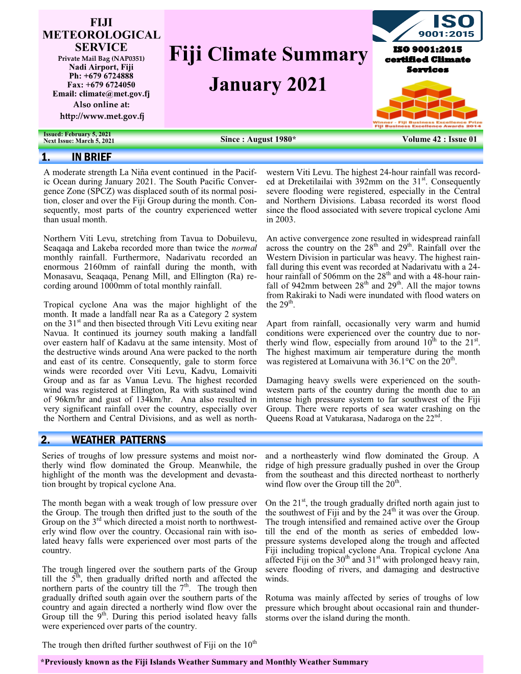 Fiji Climate Summary January 2021