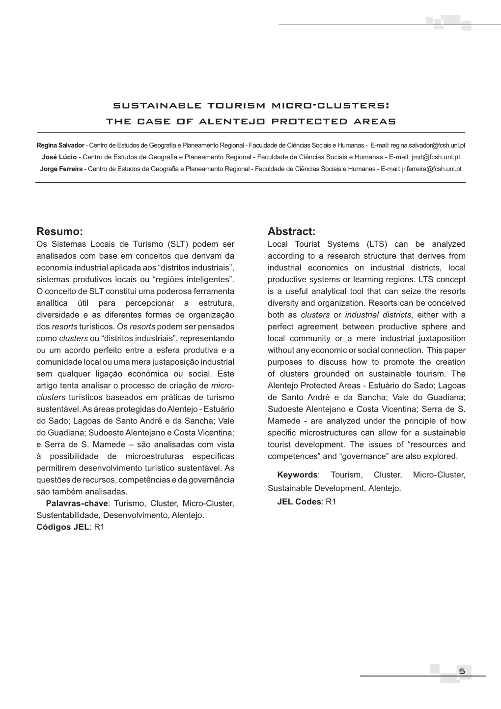 Sustainable Tourism Micro-Clusters: the Case of Alentejo Protected Areas