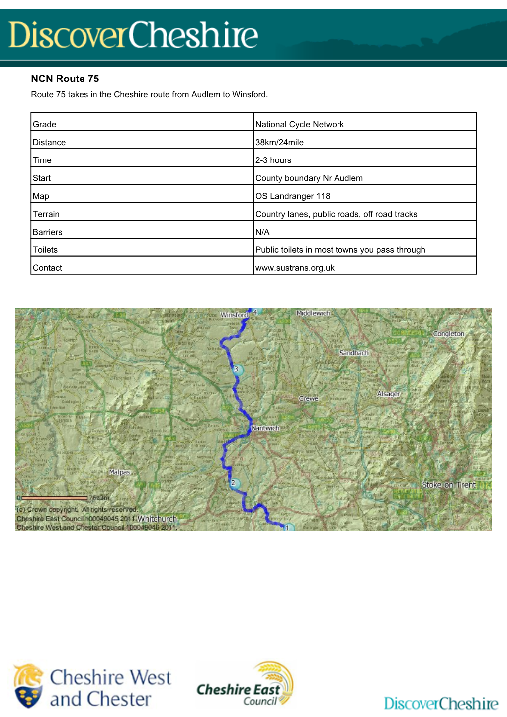 NCN Route 75 Route 75 Takes in the Cheshire Route from Audlem to Winsford