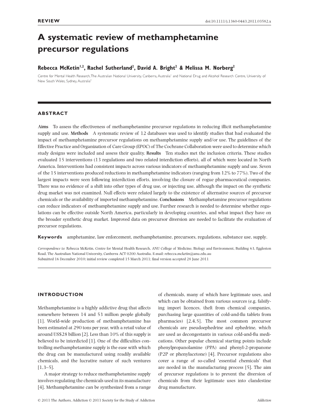 A Systematic Review of Methamphetamine Precursor