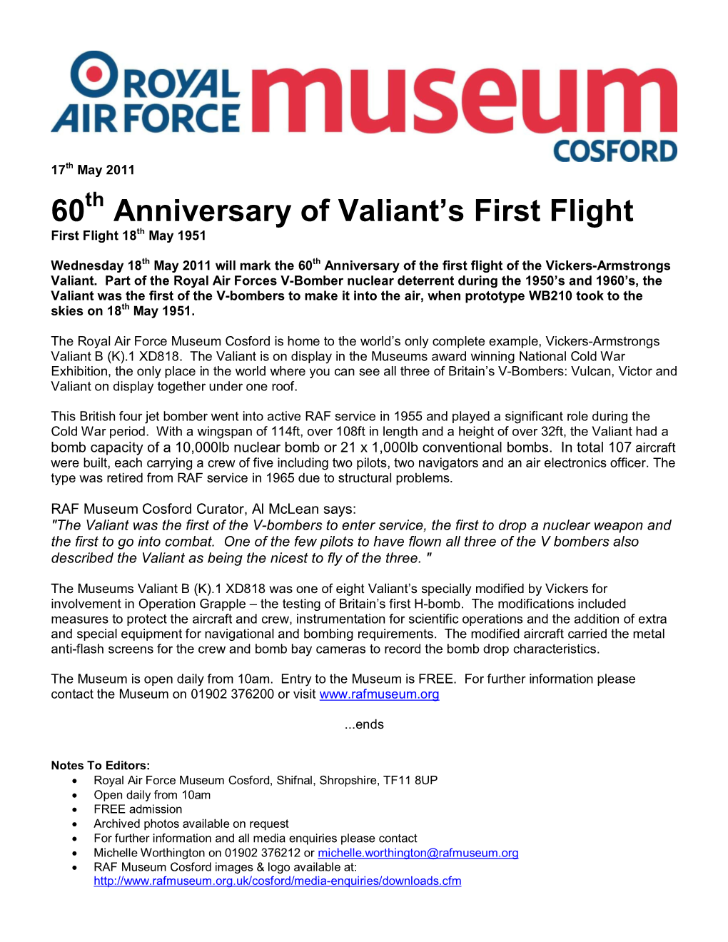 60 Anniversary of Valiant's First Flight